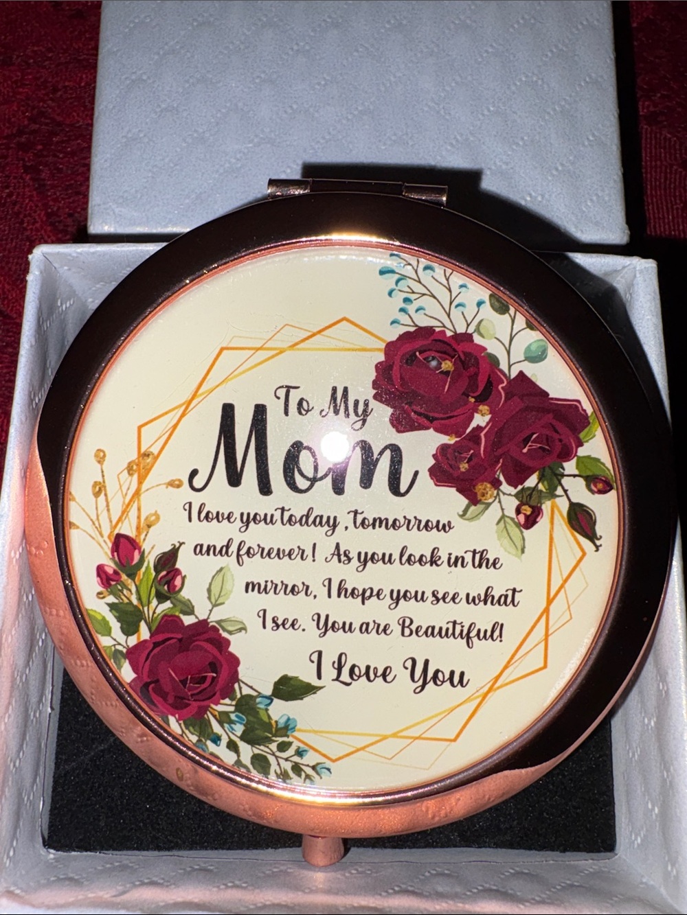Compact Mirror “Mom” Gold Rose